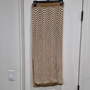Chevron Knit Maxi Skirt in Tan and White